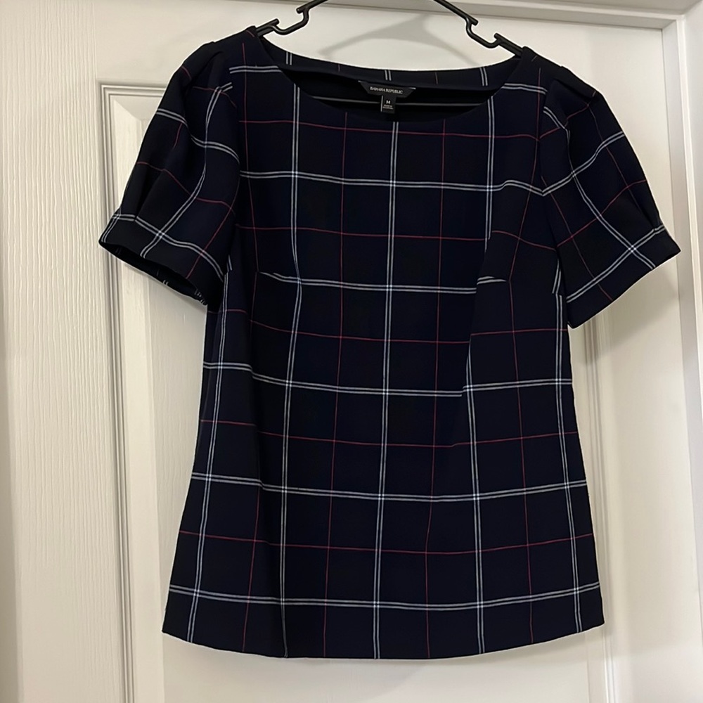 Banana Republic Tartan Top, Women’s Size M, Navy Plaid